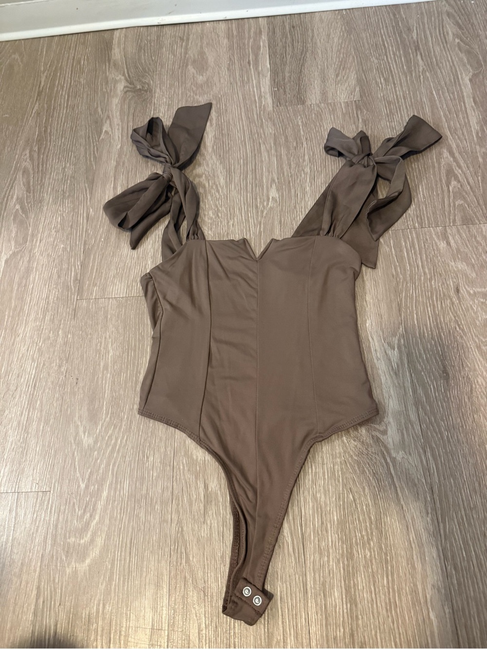 Pink Rose Brown Tie-Shoulder Bodysuit